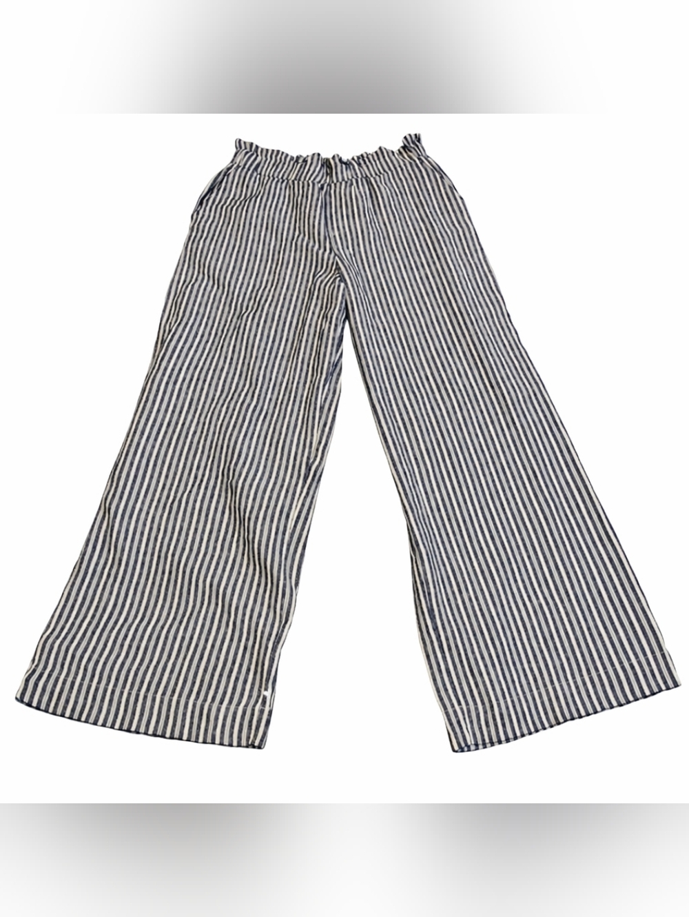 Laundry by Shelli Segal Linen‑Blend Striped Blue/White Wide‑Leg Pants 27”